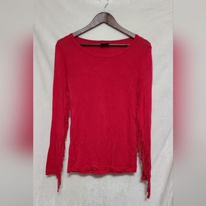 RU Apparel Women's Red Fringed Long Sleeve Tee Size S